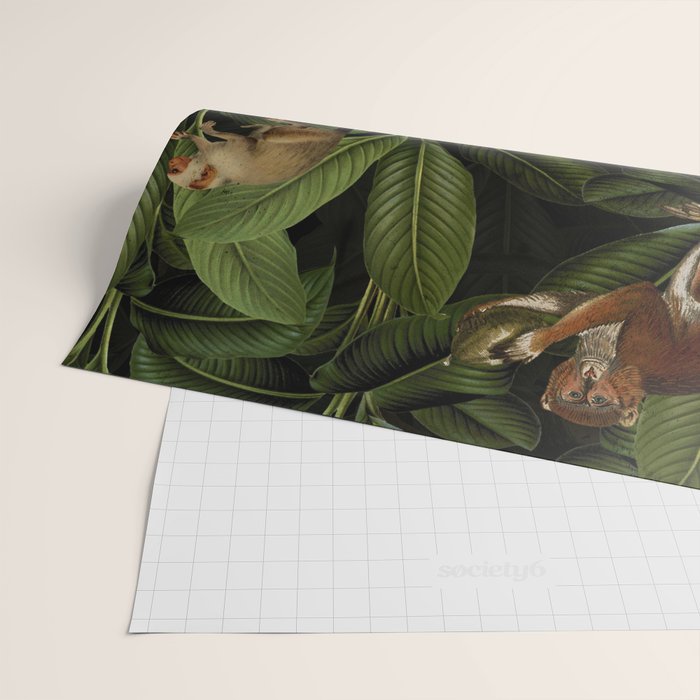 Monkey Vintage Botanical Night Jungle Garden Wrapping Paper Gallery Image 2