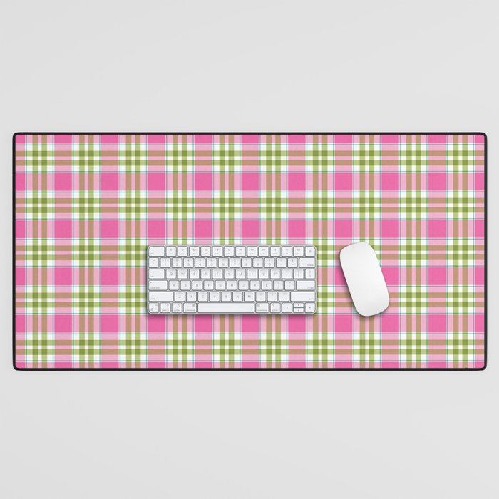 Pink Green Madras Plaid Desk Mat Gallery Image 1