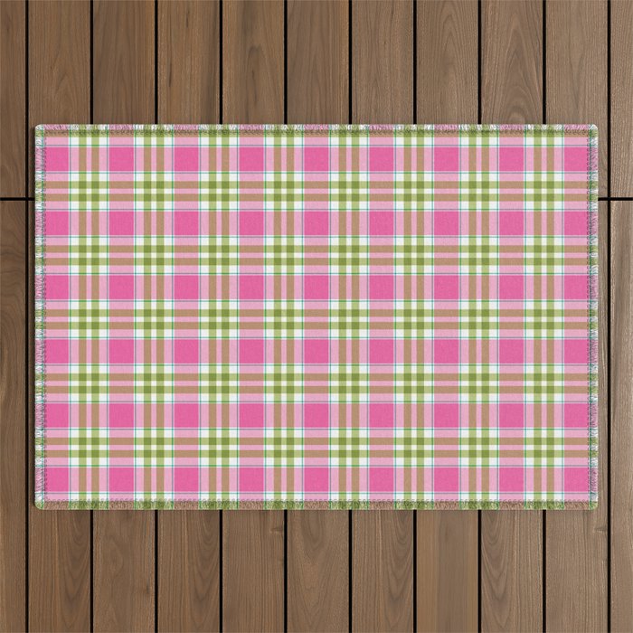 Pink Green Madras Plaid Outdoor Rug Gallery Image 1