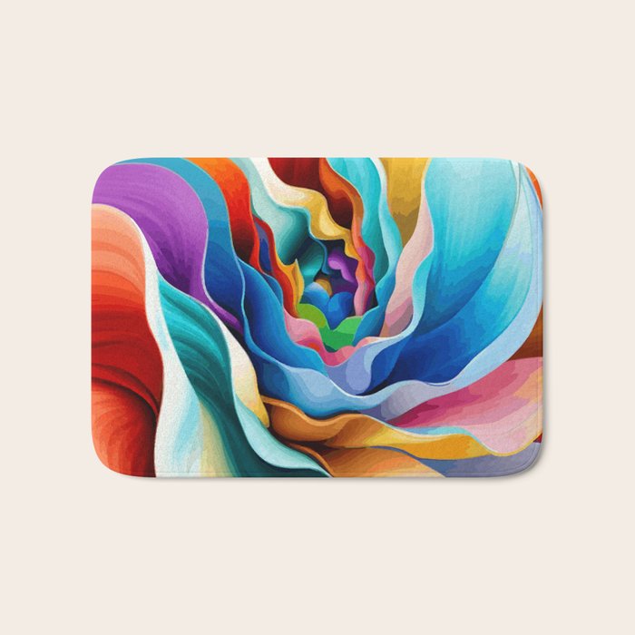 Colorful Abstract Flower in Red Pink Blue Green Yellow Bath Mat Gallery Image 1