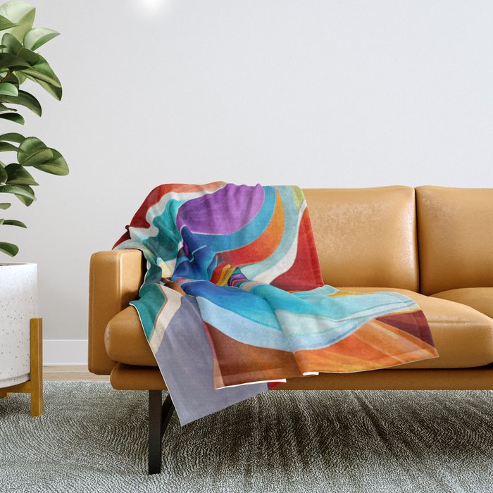 Colorful Abstract Flower in Red Pink Blue Green Yellow Throw Blanket Gallery Image 1
