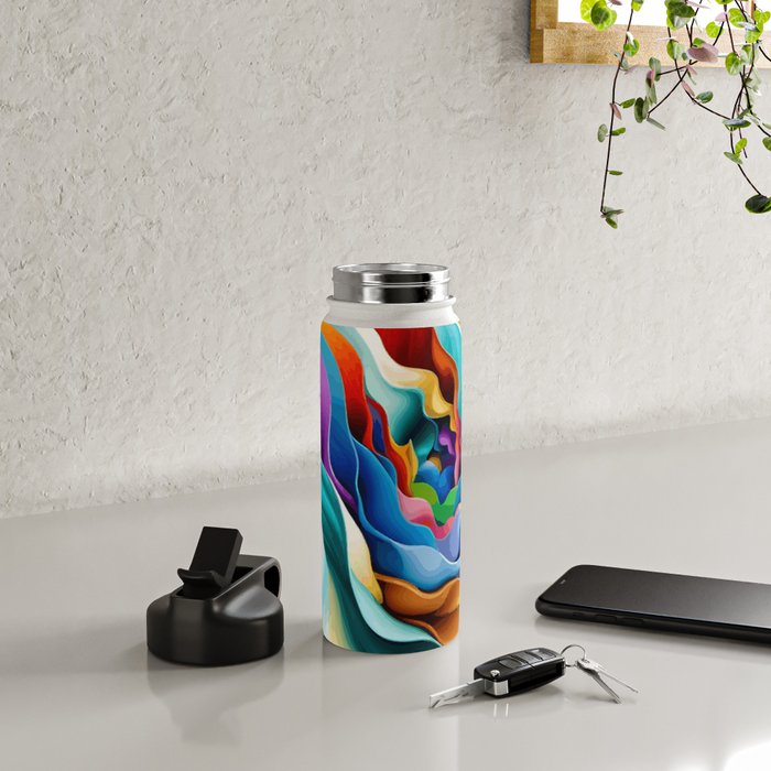 Colorful Abstract Flower in Red Pink Blue Green Yellow Water Bottle Gallery Image 4