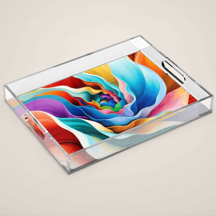 Colorful Abstract Flower in Red Pink Blue Green Yellow Acrylic Tray Gallery Image 1