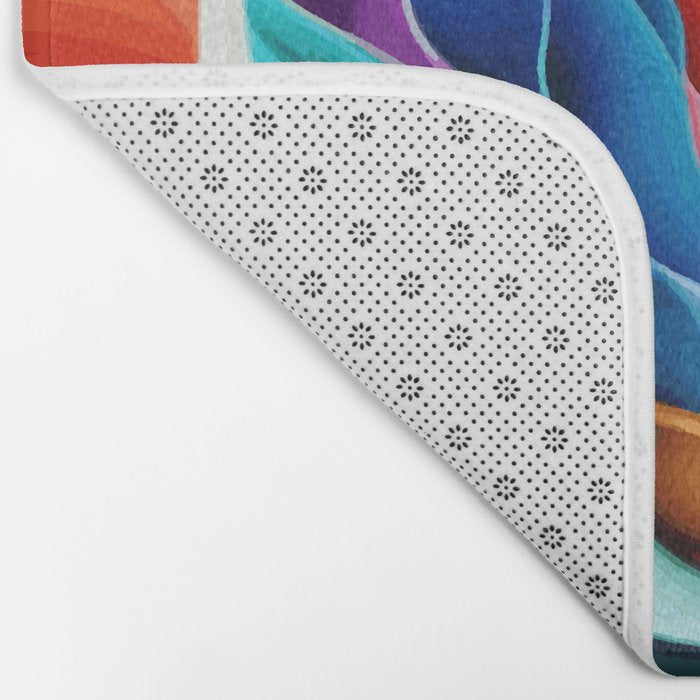 Colorful Abstract Flower in Red Pink Blue Green Yellow Bath Mat Gallery Image 2