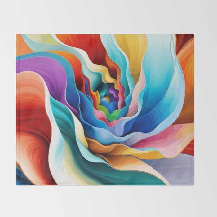 Colorful Abstract Flower in Red Pink Blue Green Yellow Throw Blanket Gallery Image 2