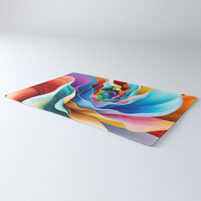 Colorful Abstract Flower in Red Pink Blue Green Yellow Rug Gallery Image 3