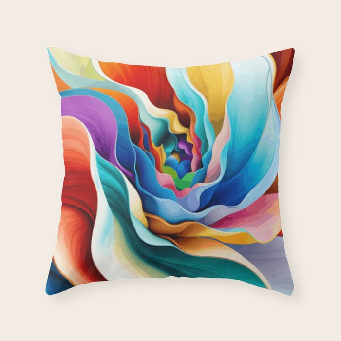 Colorful Abstract Flower in Red Pink Blue Green Yellow Throw Pillow Gallery Image 6
