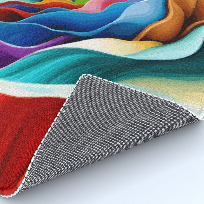 Colorful Abstract Flower in Red Pink Blue Green Yellow Rug Gallery Image 4