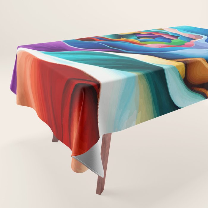 Colorful Abstract Flower in Red Pink Blue Green Yellow Tablecloth Gallery Image 1
