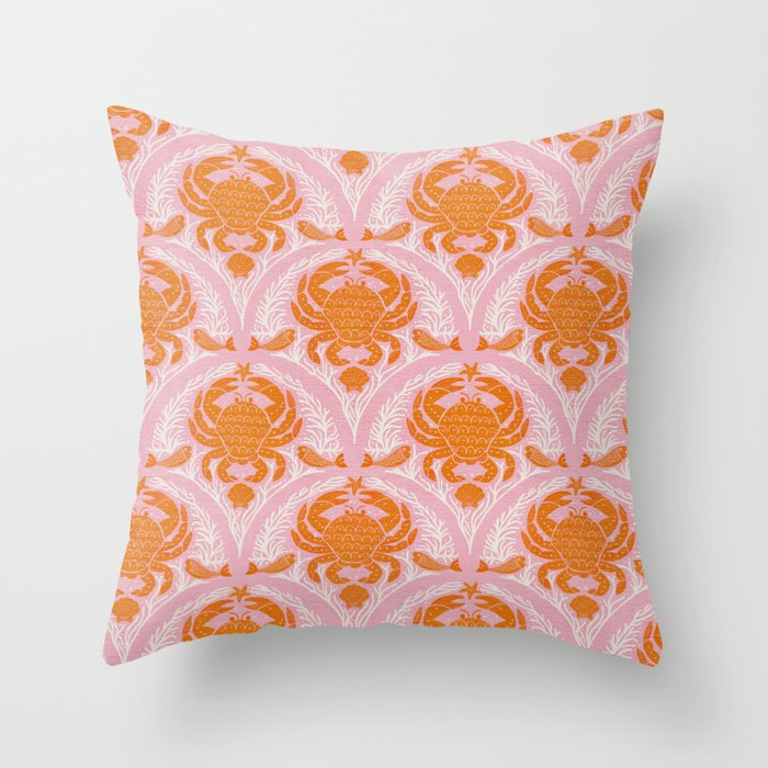 Orange Crab On Pink Pattern Throw Pillow Gallery Image 6