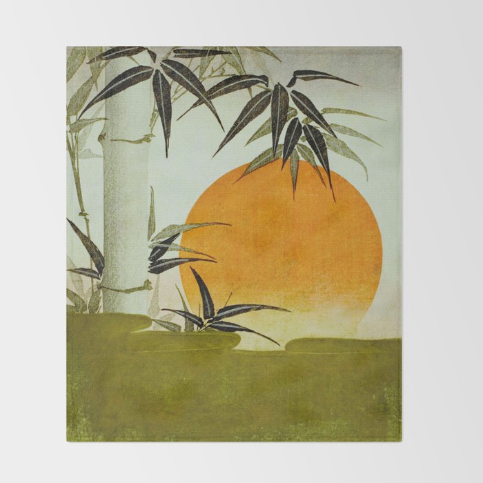 Bamboo and rising sun Date/ 1829 Artist/ Utagawa Kunimaru Japanese, 1793-1829 Vintage Japanese Woodblock Print East Asian Cultural Antique Art  Throw Blanket Gallery Image 2