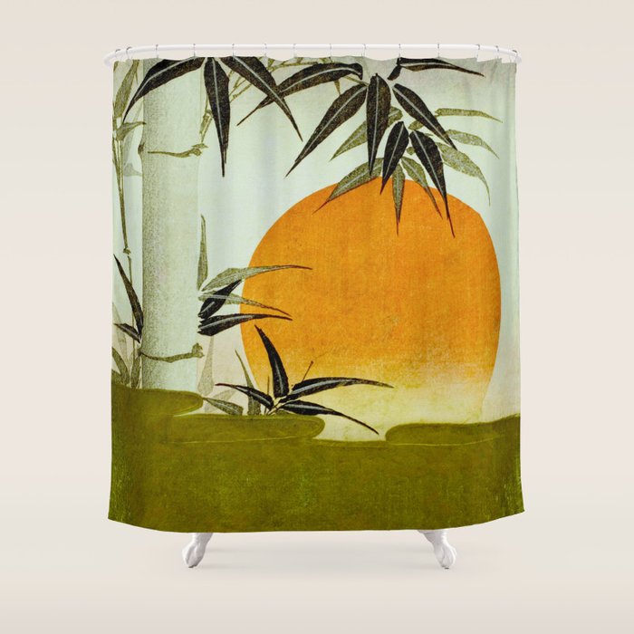 Bamboo and rising sun Date/ 1829 Artist/ Utagawa Kunimaru Japanese, 1793-1829 Vintage Japanese Woodblock Print East Asian Cultural Antique Art  Shower Curtain Gallery Image 1