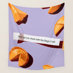 Fortune Cookie & Magic 8 Ball, Funny Cute Typography Illustration, Chinese Food Humor Joke, Fortune-Teller Predict Prophecy Note Violet  Wall Tapestry Gallery Image 4