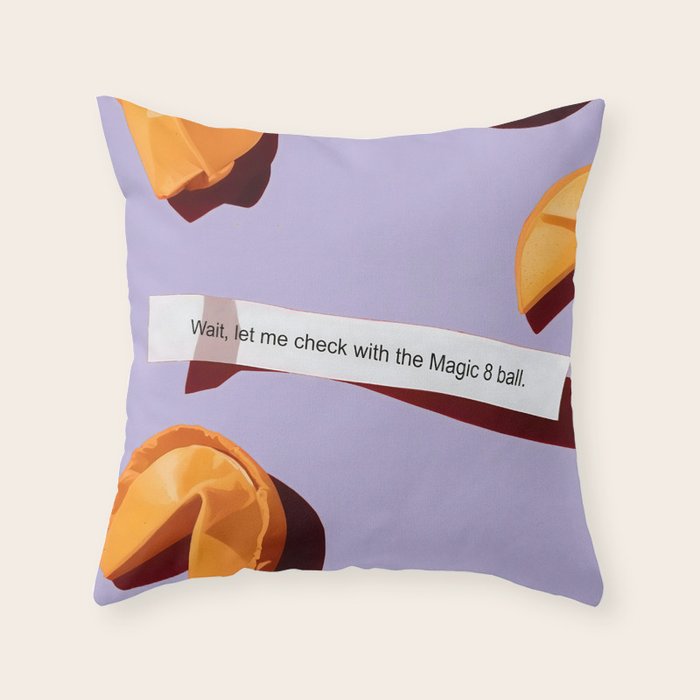 Fortune Cookie & Magic 8 Ball, Funny Cute Typography Illustration, Chinese Food Humor Joke, Fortune-Teller Predict Prophecy Note Violet  Throw Pillow Gallery Image 6