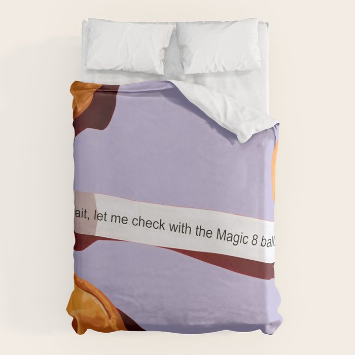 Fortune Cookie & Magic 8 Ball, Funny Cute Typography Illustration, Chinese Food Humor Joke, Fortune-Teller Predict Prophecy Note Violet  Duvet Cover Gallery Image 1