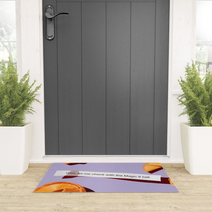 Fortune Cookie & Magic 8 Ball, Funny Cute Typography Illustration, Chinese Food Humor Joke, Fortune-Teller Predict Prophecy Note Violet  Welcome Mat Gallery Image 3