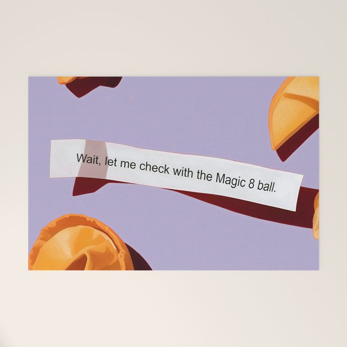 Fortune Cookie & Magic 8 Ball, Funny Cute Typography Illustration, Chinese Food Humor Joke, Fortune-Teller Predict Prophecy Note Violet  Welcome Mat Gallery Image 1