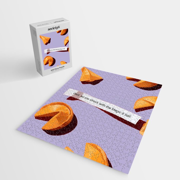 Fortune Cookie & Magic 8 Ball, Funny Cute Typography Illustration, Chinese Food Humor Joke, Fortune-Teller Predict Prophecy Note Violet  Jigsaw Puzzle Gallery Image 2