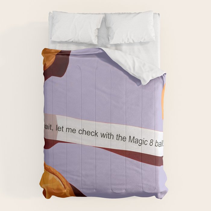 Fortune Cookie & Magic 8 Ball, Funny Cute Typography Illustration, Chinese Food Humor Joke, Fortune-Teller Predict Prophecy Note Violet  Comforter Gallery Image 6