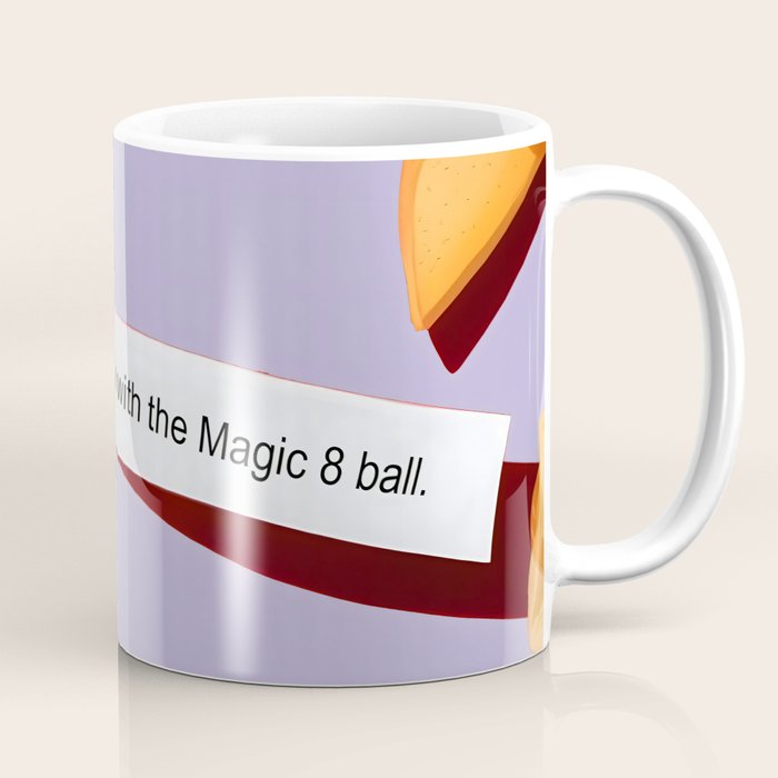 Fortune Cookie & Magic 8 Ball, Funny Cute Typography Illustration, Chinese Food Humor Joke, Fortune-Teller Predict Prophecy Note Violet  Coffee Mug Gallery Image 1