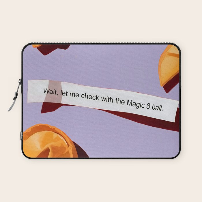 Fortune Cookie & Magic 8 Ball, Funny Cute Typography Illustration, Chinese Food Humor Joke, Fortune-Teller Predict Prophecy Note Violet  Laptop Sleeve Gallery Image 1
