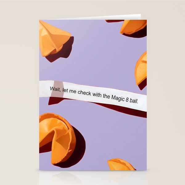 Fortune Cookie & Magic 8 Ball, Funny Cute Typography Illustration, Chinese Food Humor Joke, Fortune-Teller Predict Prophecy Note Violet  Stationery Card Gallery Image 2