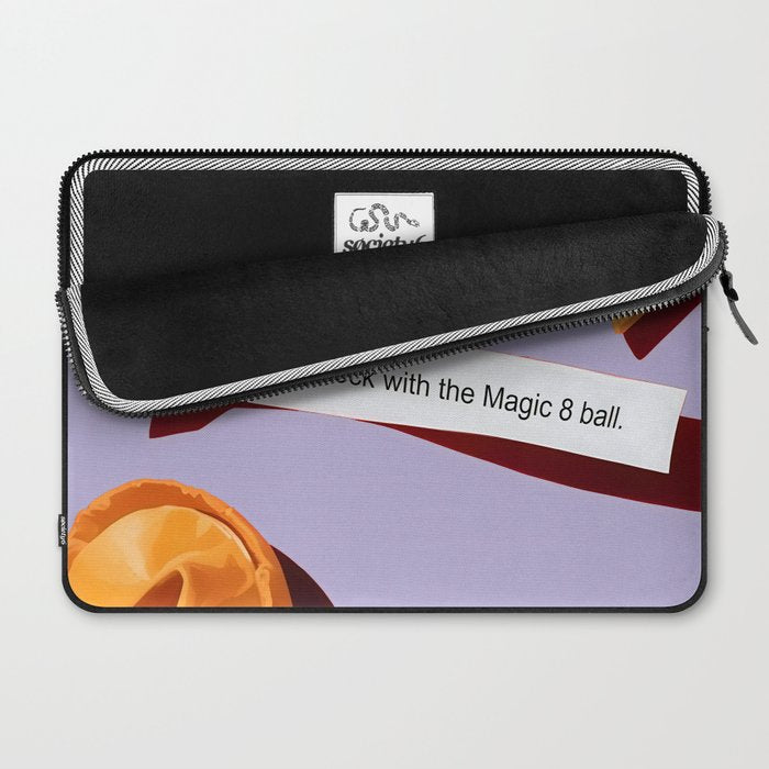 Fortune Cookie & Magic 8 Ball, Funny Cute Typography Illustration, Chinese Food Humor Joke, Fortune-Teller Predict Prophecy Note Violet  Laptop Sleeve Gallery Image 2