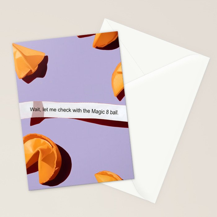 Fortune Cookie & Magic 8 Ball, Funny Cute Typography Illustration, Chinese Food Humor Joke, Fortune-Teller Predict Prophecy Note Violet  Stationery Card Gallery Image 2