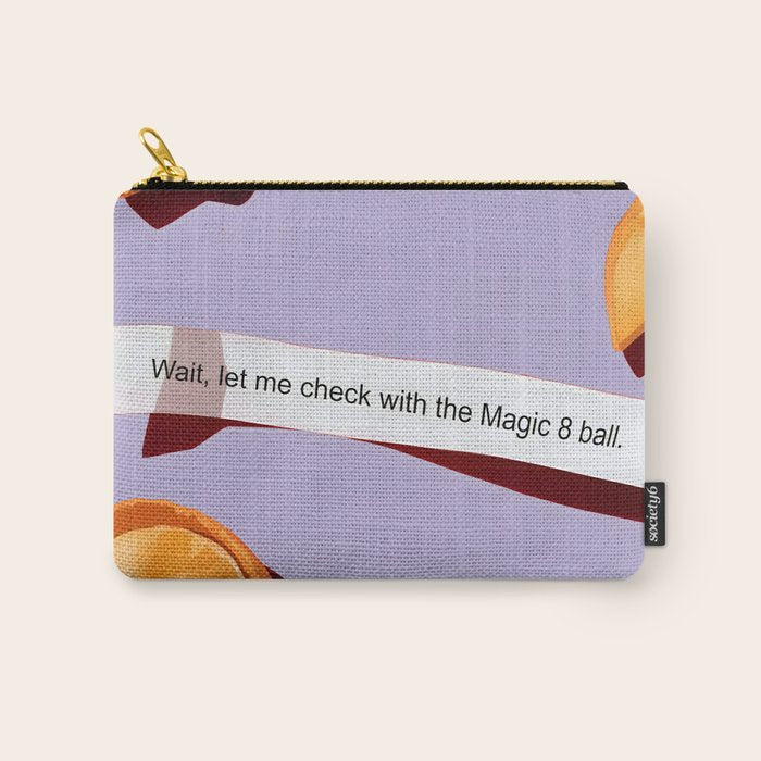 Fortune Cookie & Magic 8 Ball, Funny Cute Typography Illustration, Chinese Food Humor Joke, Fortune-Teller Predict Prophecy Note Violet  Carry All Pouch Gallery Image 1