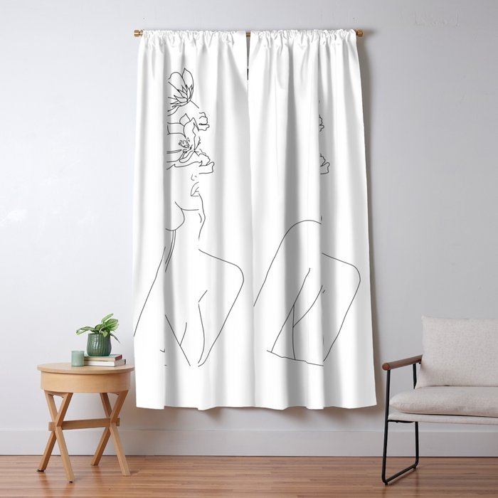 Minimal Line Art Woman with Flowers Window Curtain Gallery Image 5