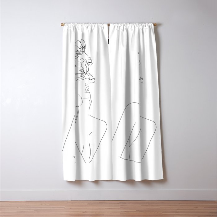 Minimal Line Art Woman with Flowers Window Curtain Gallery Image 3