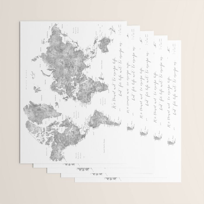 We travel not to escape life grayscale world map Wrapping Paper Gallery Image 3