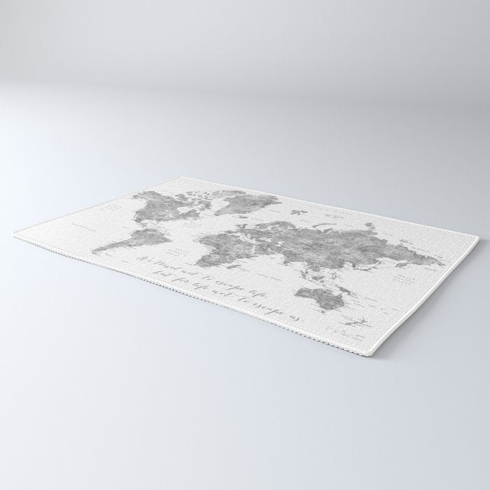 We travel not to escape life grayscale world map Rug Gallery Image 3