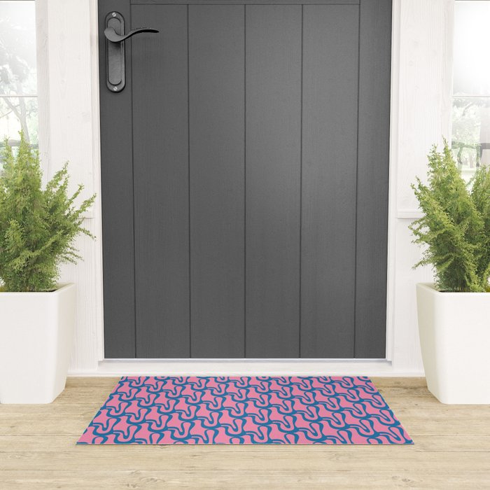 Pop Wiggle Contemporary Abstract Pattern in Pink and Blue Welcome Mat Gallery Image 3
