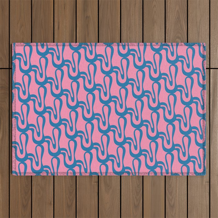 Pop Wiggle Contemporary Abstract Pattern in Pink and Blue Outdoor Rug Gallery Image 1