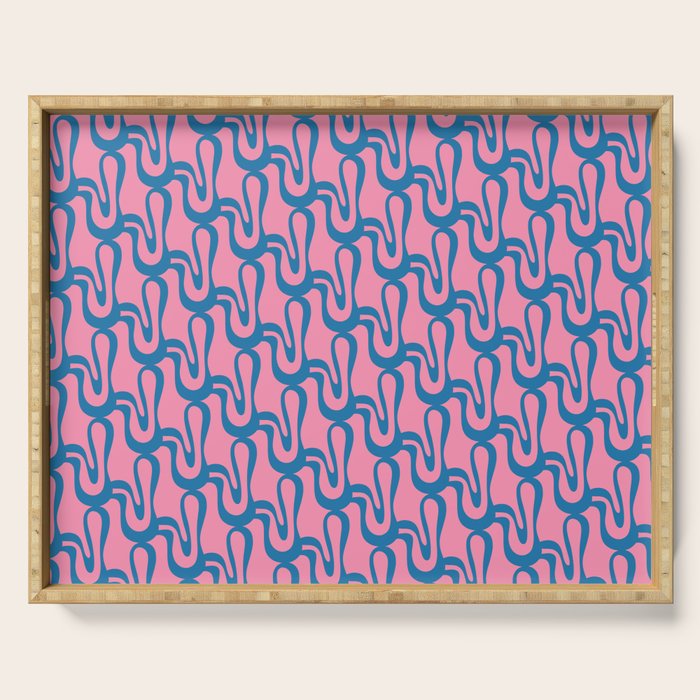 Pop Wiggle Contemporary Abstract Pattern in Pink and Blue Serving Tray Gallery Image 1
