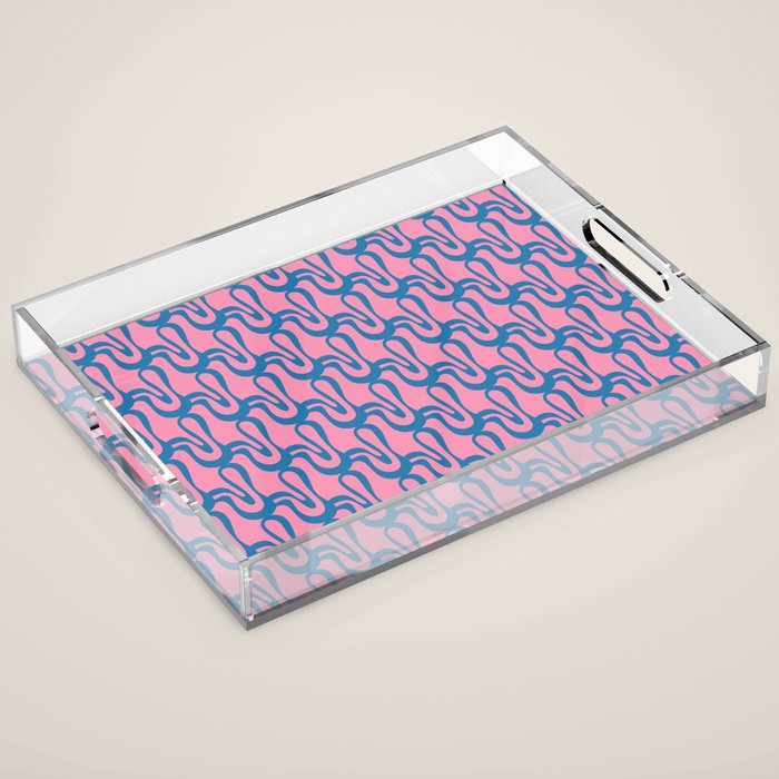 Pop Wiggle Contemporary Abstract Pattern in Pink and Blue Acrylic Tray Gallery Image 1