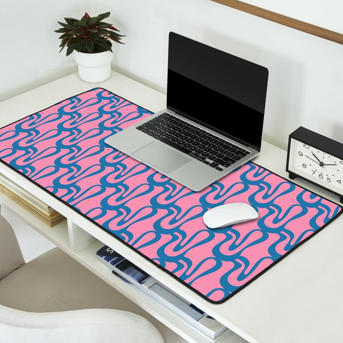 Pop Wiggle Contemporary Abstract Pattern in Pink and Blue Desk Mat Gallery Image 2