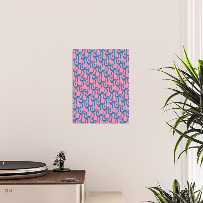 Pop Wiggle Contemporary Abstract Pattern in Pink and Blue Poster Gallery Image 2