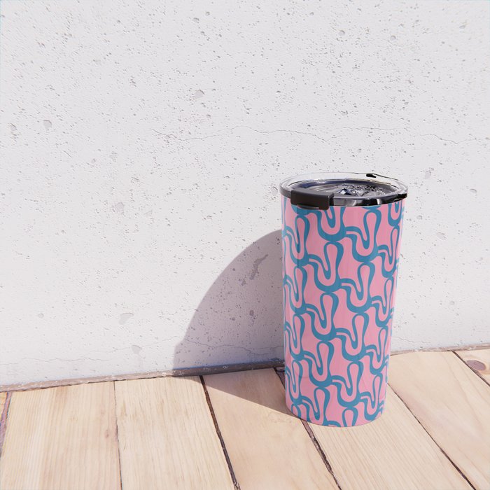 Pop Wiggle Contemporary Abstract Pattern in Pink and Blue Travel Mug Gallery Image 4