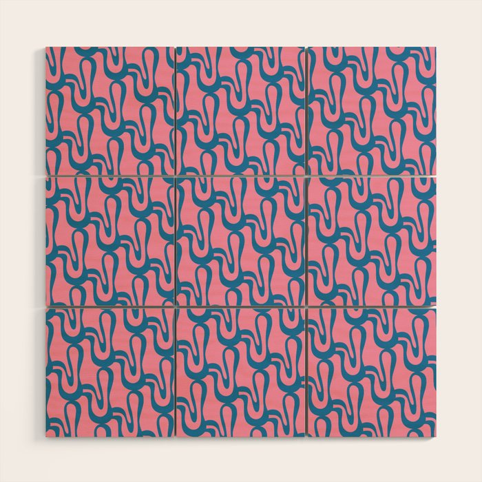 Pop Wiggle Contemporary Abstract Pattern in Pink and Blue Wood Wall Art Gallery Image 1