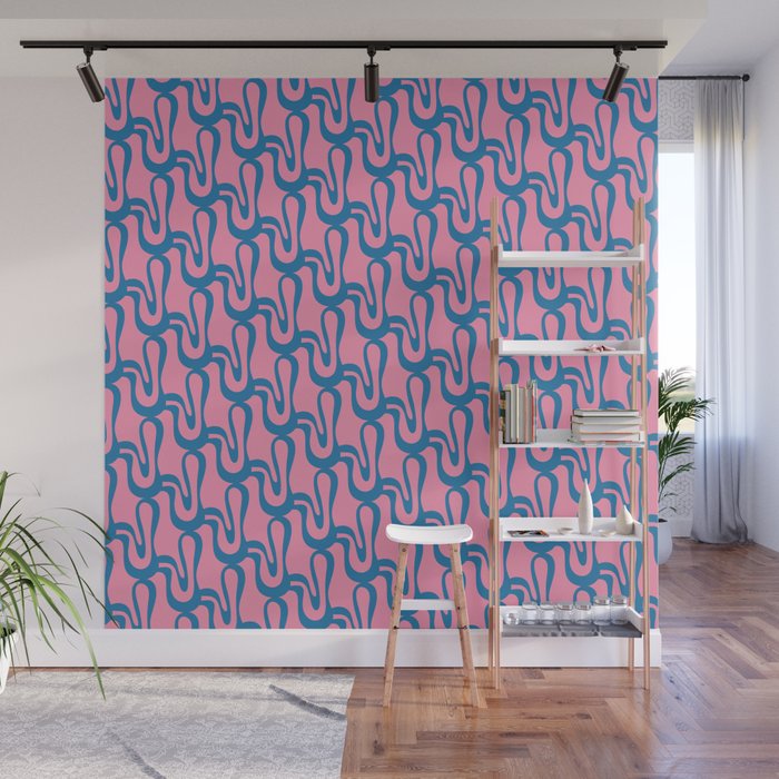 Pop Wiggle Contemporary Abstract Pattern in Pink and Blue Wall Mural Gallery Image 1