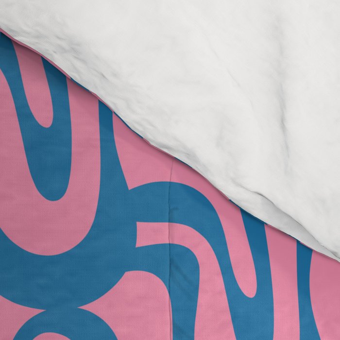 Pop Wiggle Contemporary Abstract Pattern in Pink and Blue Comforter Gallery Image 4