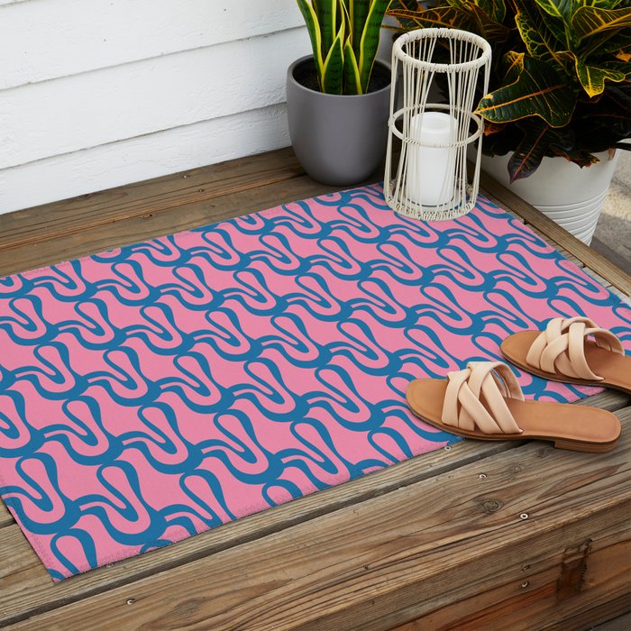 Pop Wiggle Contemporary Abstract Pattern in Pink and Blue Outdoor Rug Gallery Image 2