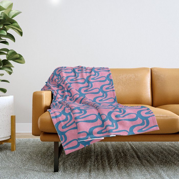 Pop Wiggle Contemporary Abstract Pattern in Pink and Blue Throw Blanket Gallery Image 1