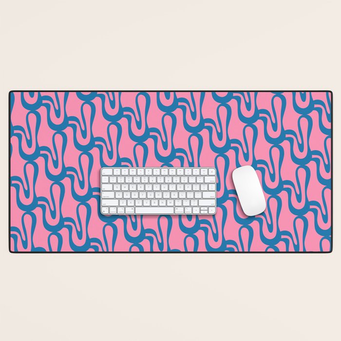 Pop Wiggle Contemporary Abstract Pattern in Pink and Blue Desk Mat Gallery Image 1