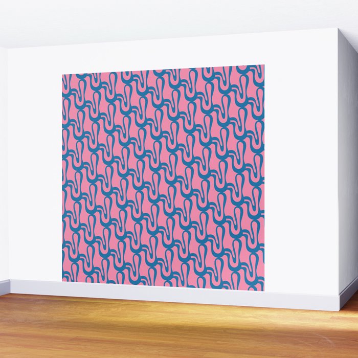Pop Wiggle Contemporary Abstract Pattern in Pink and Blue Wall Mural Gallery Image 2