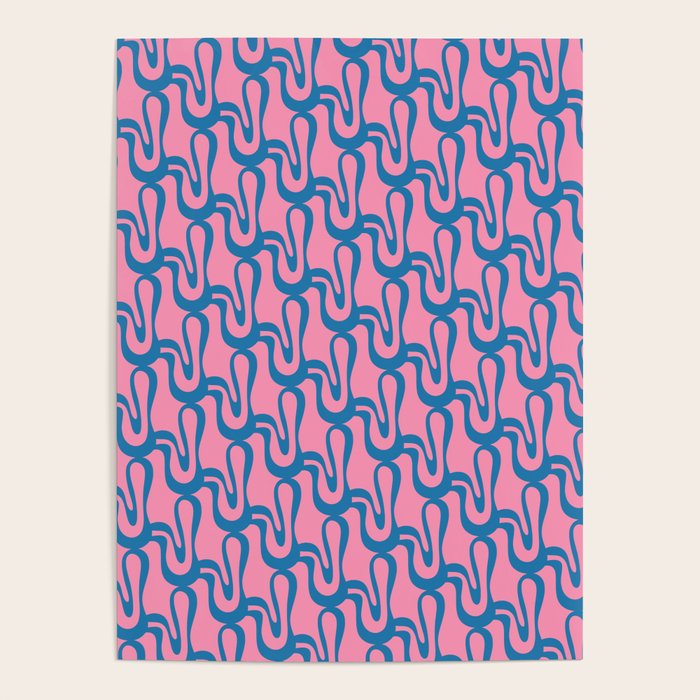 Pop Wiggle Contemporary Abstract Pattern in Pink and Blue Poster Gallery Image 1
