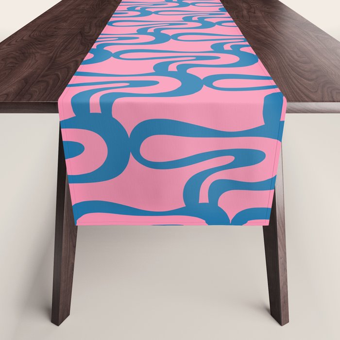 Pop Wiggle Contemporary Abstract Pattern in Pink and Blue Table Runner Gallery Image 1
