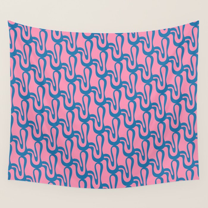 Pop Wiggle Contemporary Abstract Pattern in Pink and Blue Wall Tapestry Gallery Image 1